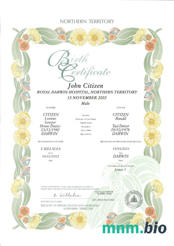 Australia Northern Territory dekoracyjne (commemorative) narodziny certyfikat szablon w formacie PSD